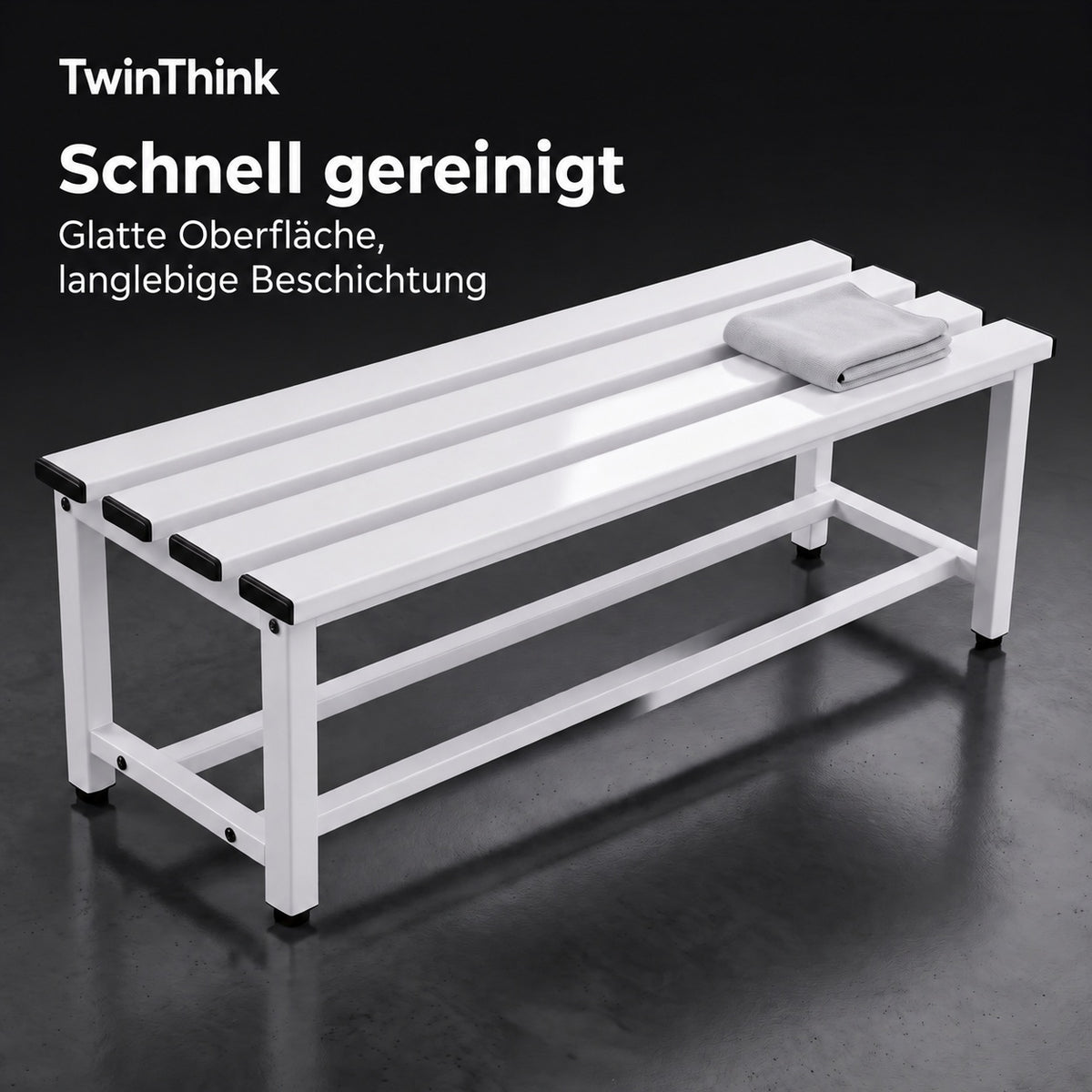Umkleidebank aus Metall, 90×32×45 cm in Weiß (Lunar White), glatte Oberfläche, schnell gereinigt