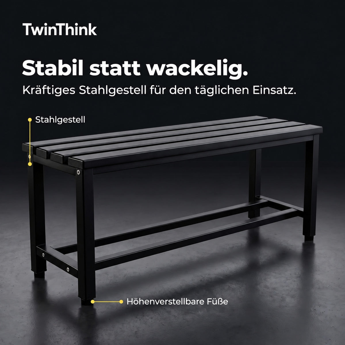 Umkleidebank aus Metall, 90×32×45 cm in Schwarz (Polar Black), Stahlgestell