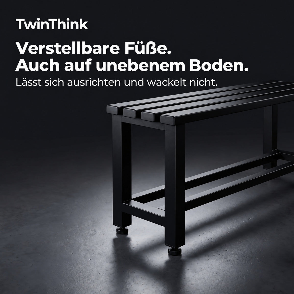 Umkleidebank aus Metall, 90×32×45 cm in Schwarz (Polar Black), höhenverstellbare Füße