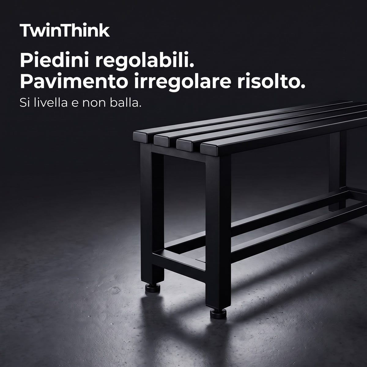 Panca da spogliatoio in metallo, 90×32×45 cm in nero Polar Black, piedini regolabili in altezza
