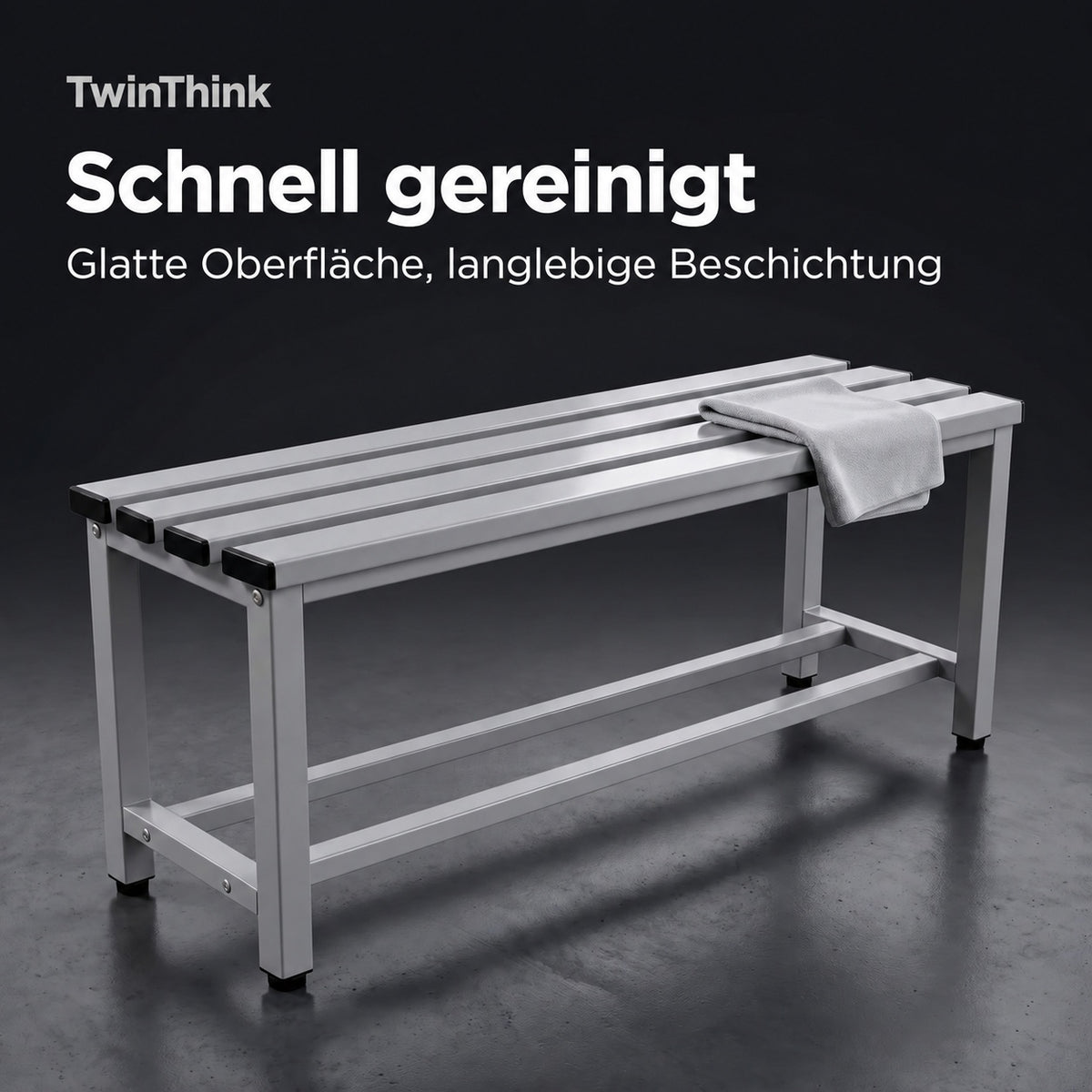 Umkleidebank aus Metall, 90×32×45 cm in Grau (Urban Grey), glatte Oberfläche, schnell gereinigt