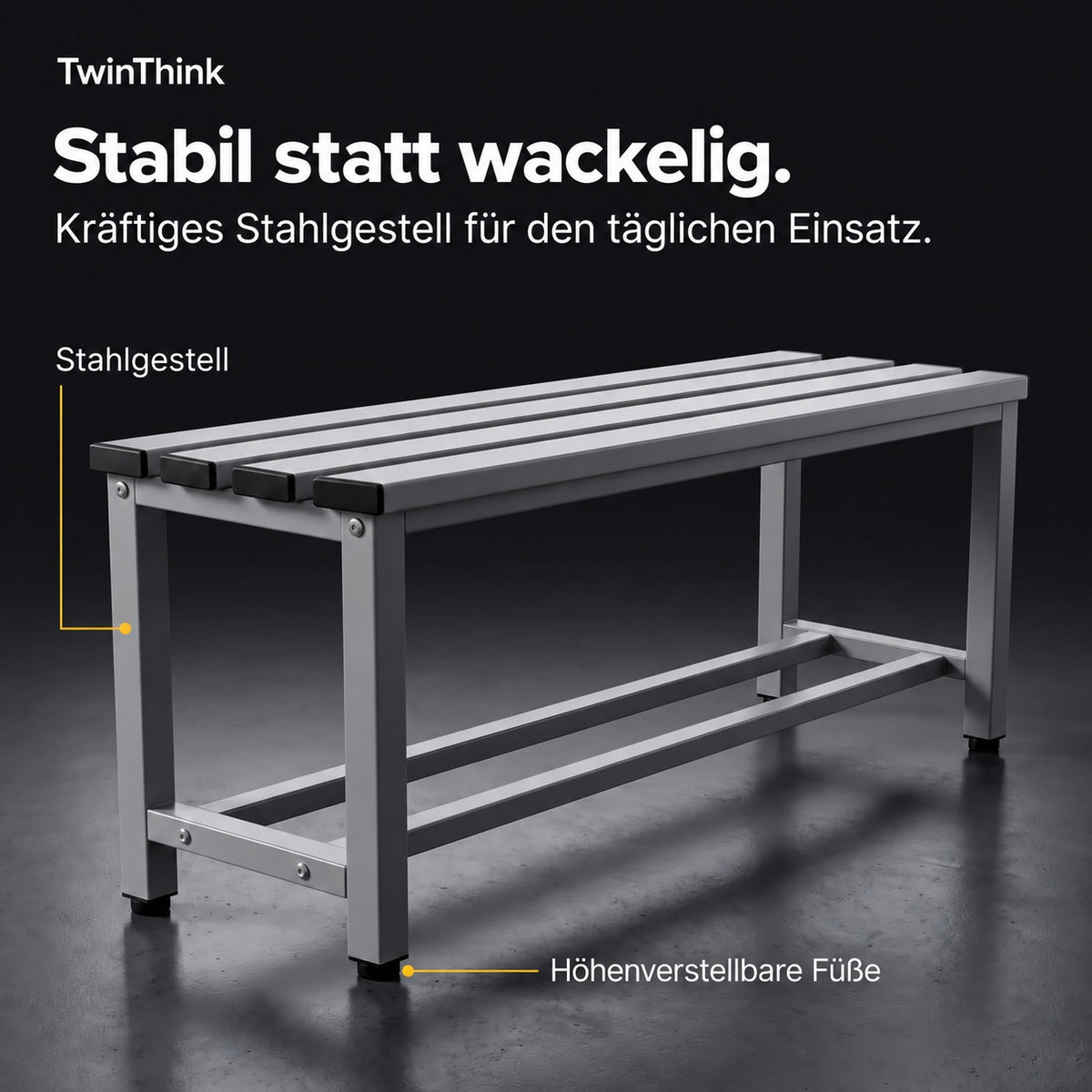 Umkleidebank aus Metall, 90×32×45 cm in Grau (Urban Grey), Stahlgestell