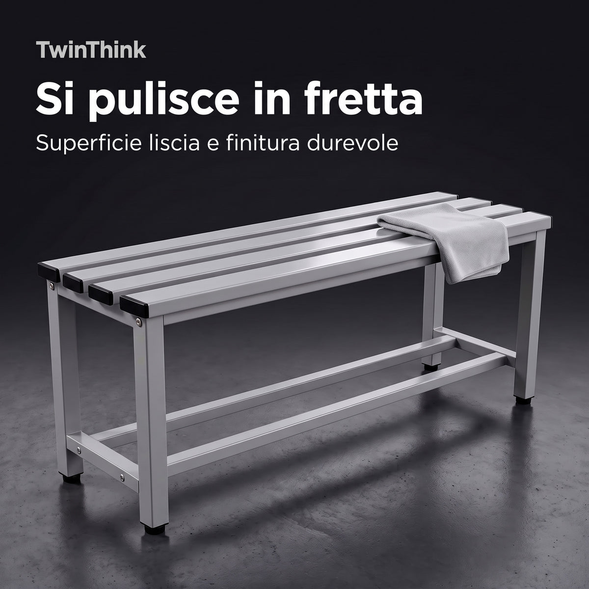 Panca da spogliatoio in metallo, 90×32×45 cm in grigio Urban Grey, superficie liscia che si pulisce in fretta