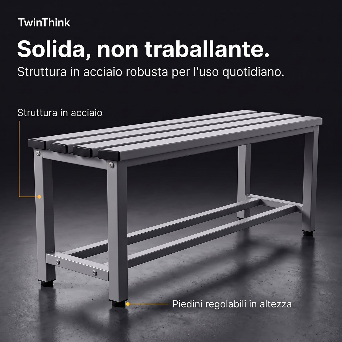 Panca da spogliatoio in metallo, 90×32×45 cm in grigio Urban Grey, struttura in acciaio