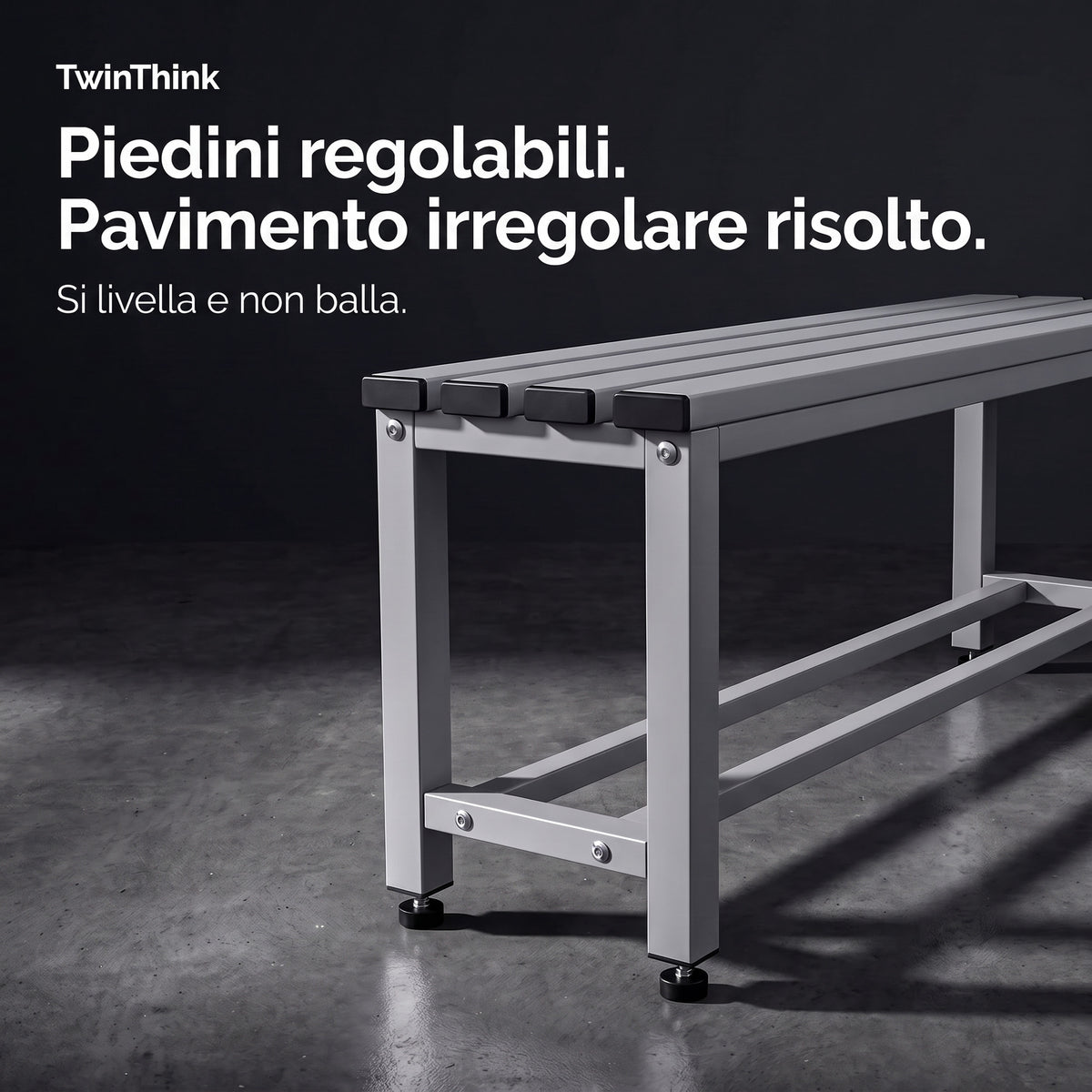 Panca da spogliatoio in metallo, 90×32×45 cm in grigio Urban Grey, piedini regolabili in altezza