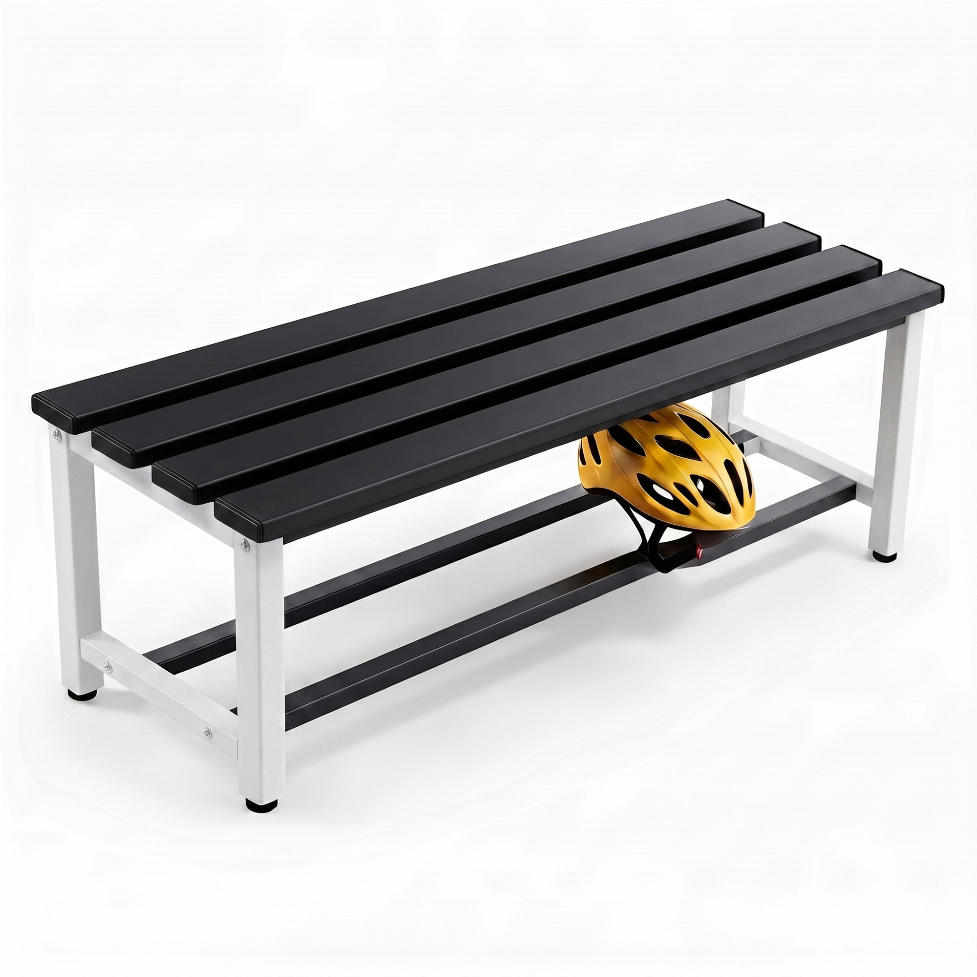 TwinThink Banco Vestuario Metálico para Gimnasio y Escuelas. Color Blanco y negro. 90 x 32 x 45 cm - imagen 1