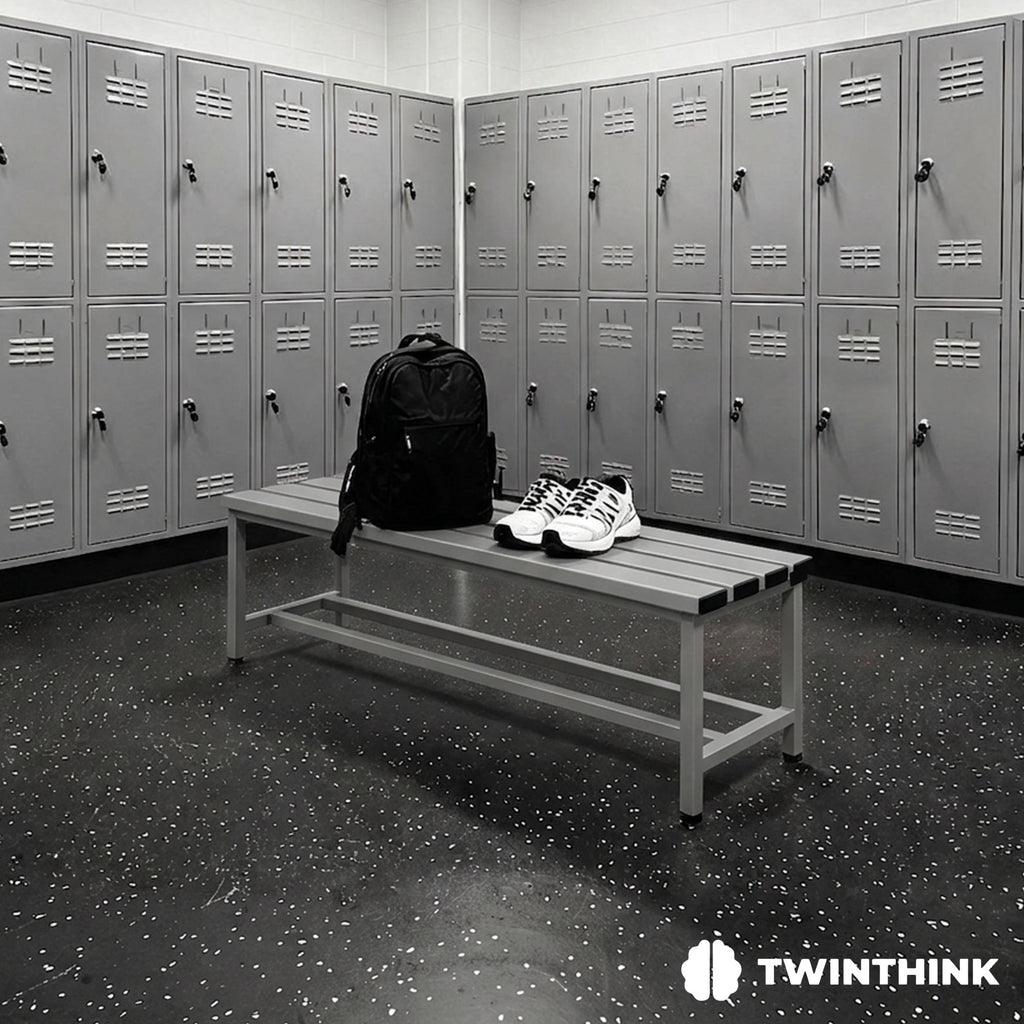 TwinThink Banco Vestuario Metálico para Gimnasio y Escuelas. Color Gris. 90 x 32 x 45 cm - imagen 2