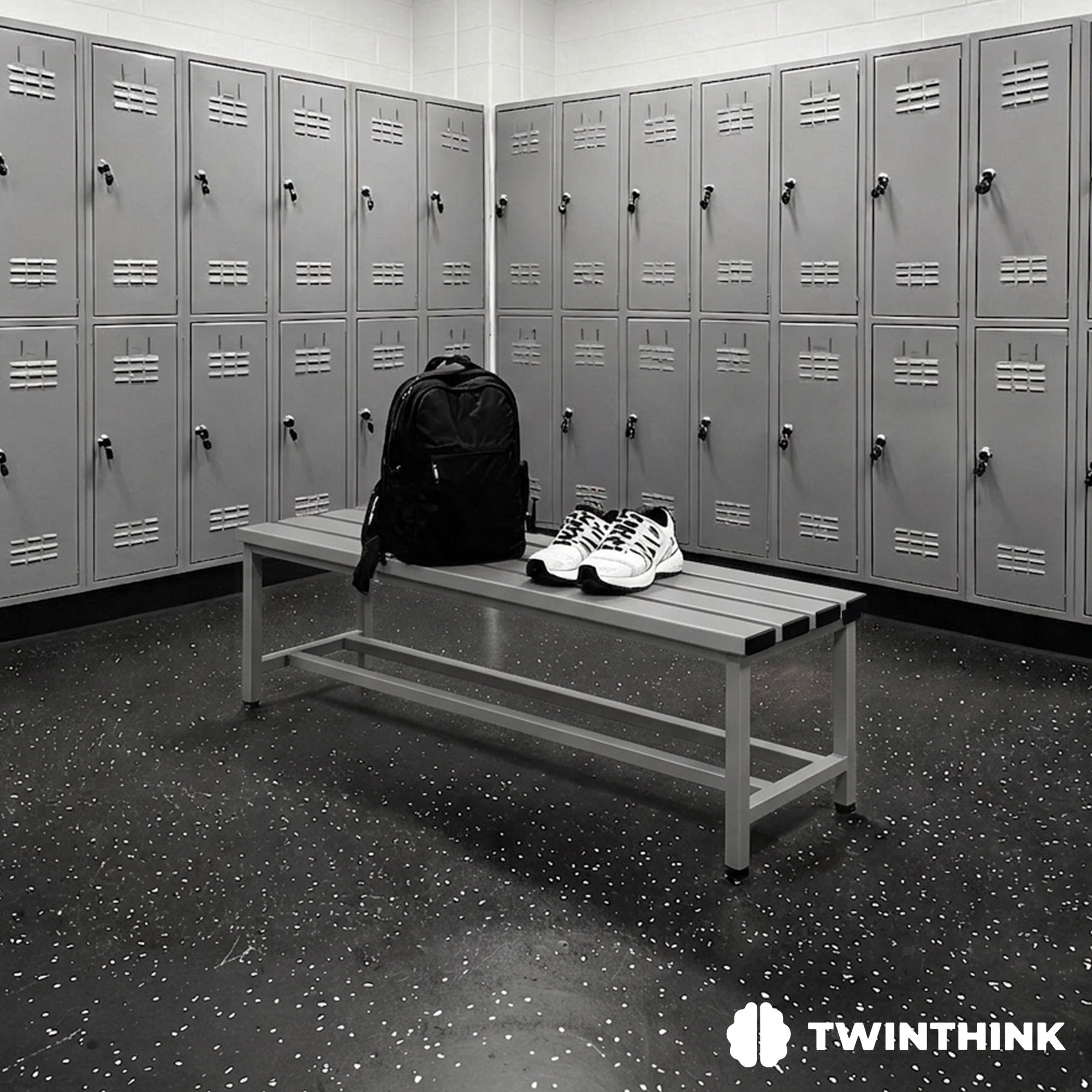 TwinThink Banco Vestuario Metálico para Gimnasio y Escuelas. Color Gris. 90 x 32 x 45 cm - imagen 2