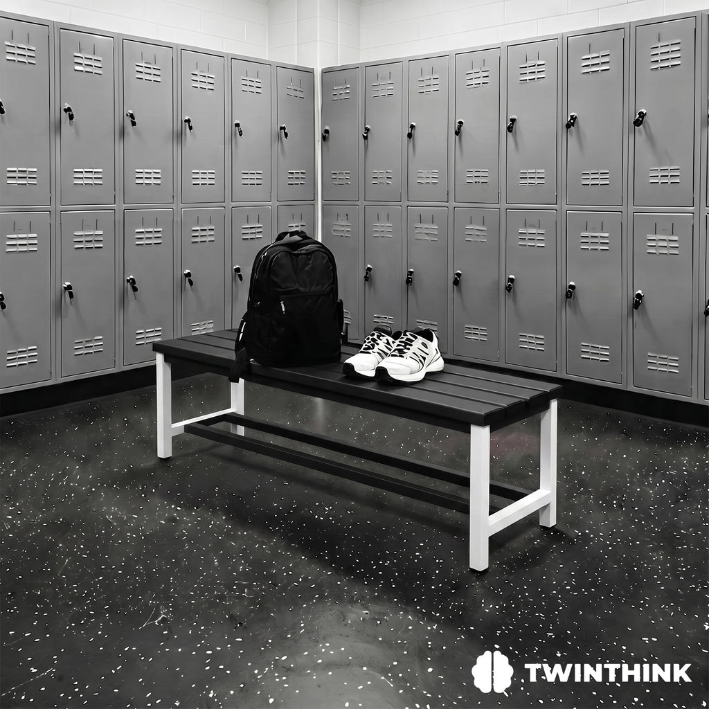 TwinThink Banco Vestuario Metálico para Gimnasio y Escuelas. Color Blanco y negro. 90 x 32 x 45 cm - imagen 2