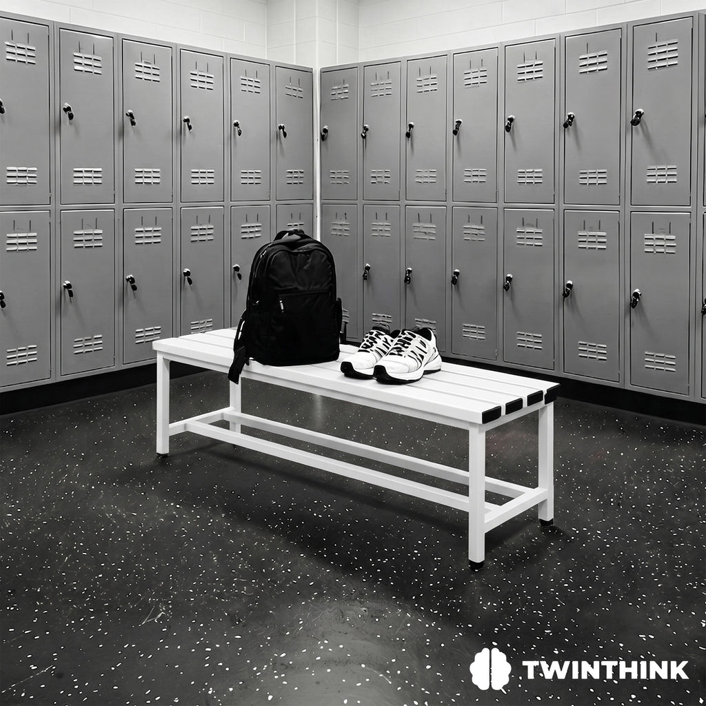 TwinThink Banco Vestuario Metálico para Gimnasio y Escuelas. Color Blanco. 90 x 32 x 45 cm - imagen 2