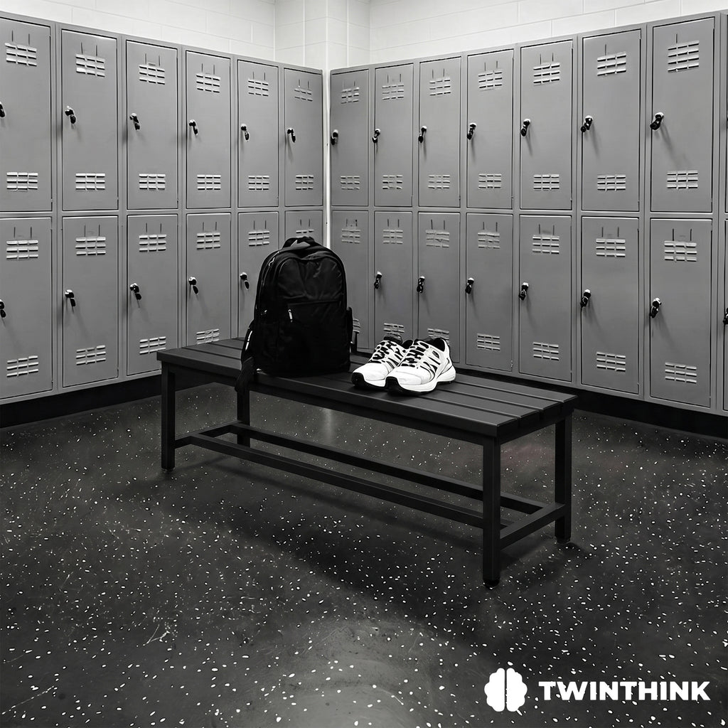 TwinThink Banco Vestuario Metálico para Gimnasio y Escuelas. Color Negro. 90 x 32 x 45 cm - imagen 2