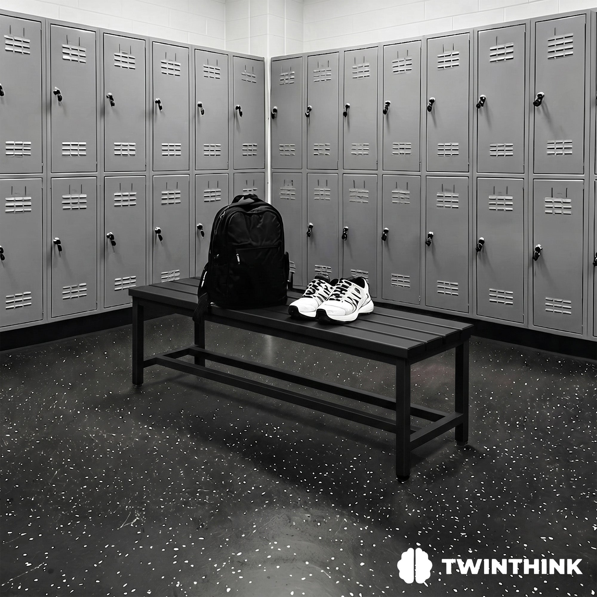 TwinThink Banco Vestuario Metálico para Gimnasio y Escuelas. Color Negro. 90 x 32 x 45 cm - imagen 2