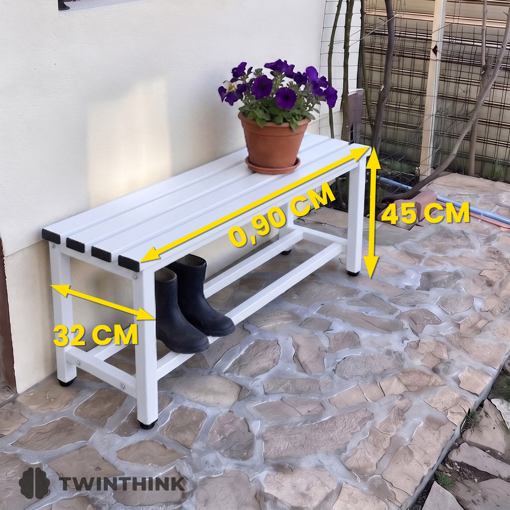 TwinThink Banco Vestuario Metálico para Gimnasio y Escuelas. Color Blanco. 90 x 32 x 45 cm - imagen 3