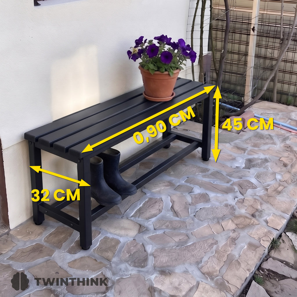 TwinThink Banco Vestuario Metálico para Gimnasio y Escuelas. Color Negro. 90 x 32 x 45 cm - imagen 3