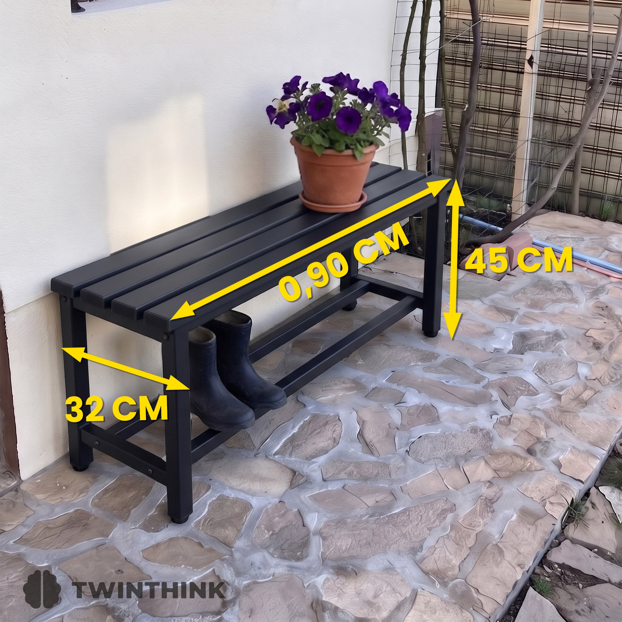 TwinThink Banco Vestuario Metálico para Gimnasio y Escuelas. Color Negro. 90 x 32 x 45 cm - imagen 3