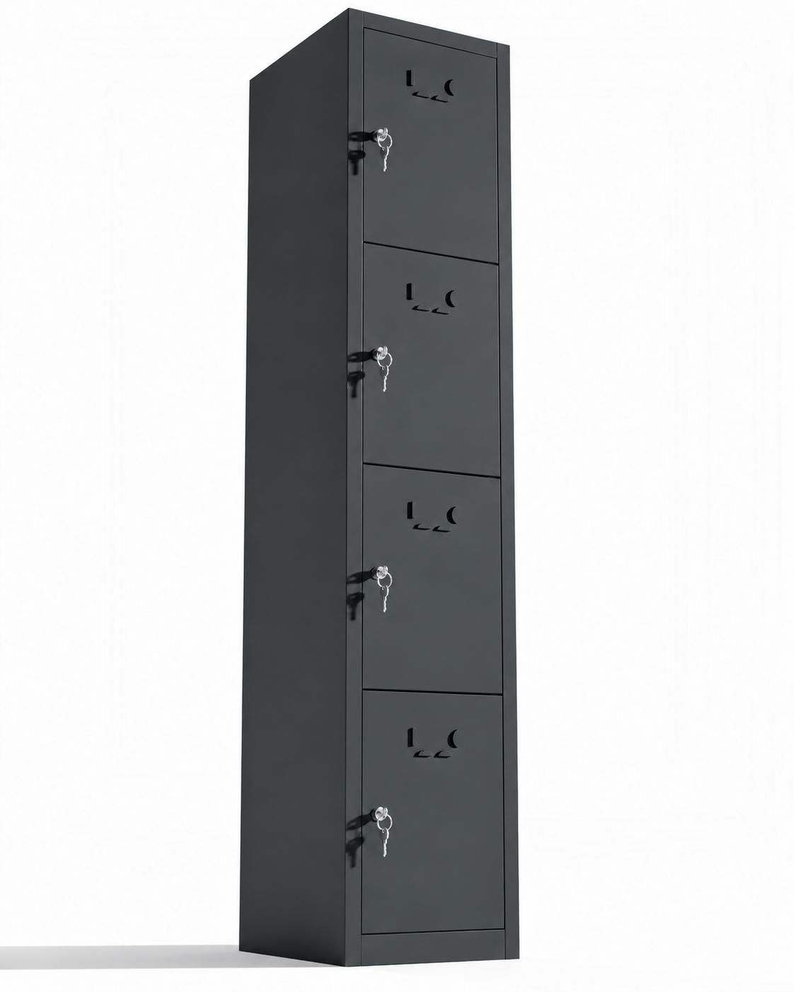 Armadietto metallico piccolo, 4 ante con chiave, 165×33×40 cm, montato