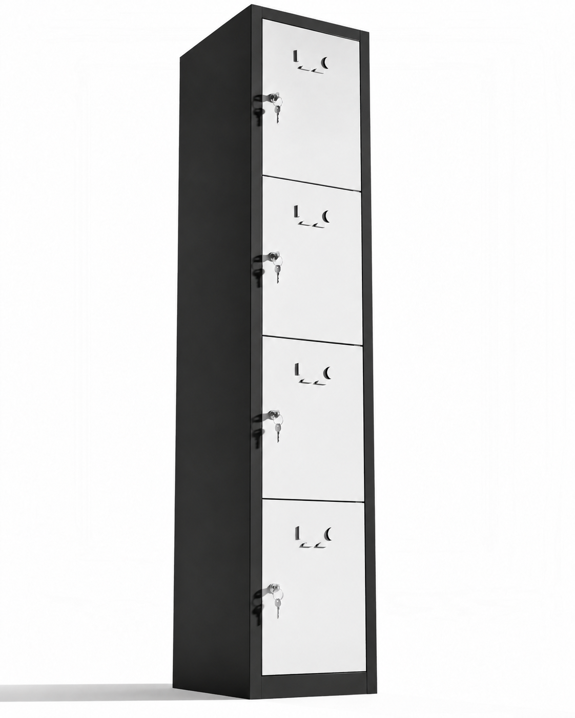 Armadietto metallico piccolo, 4 ante con chiave, 165×33×40 cm, montato