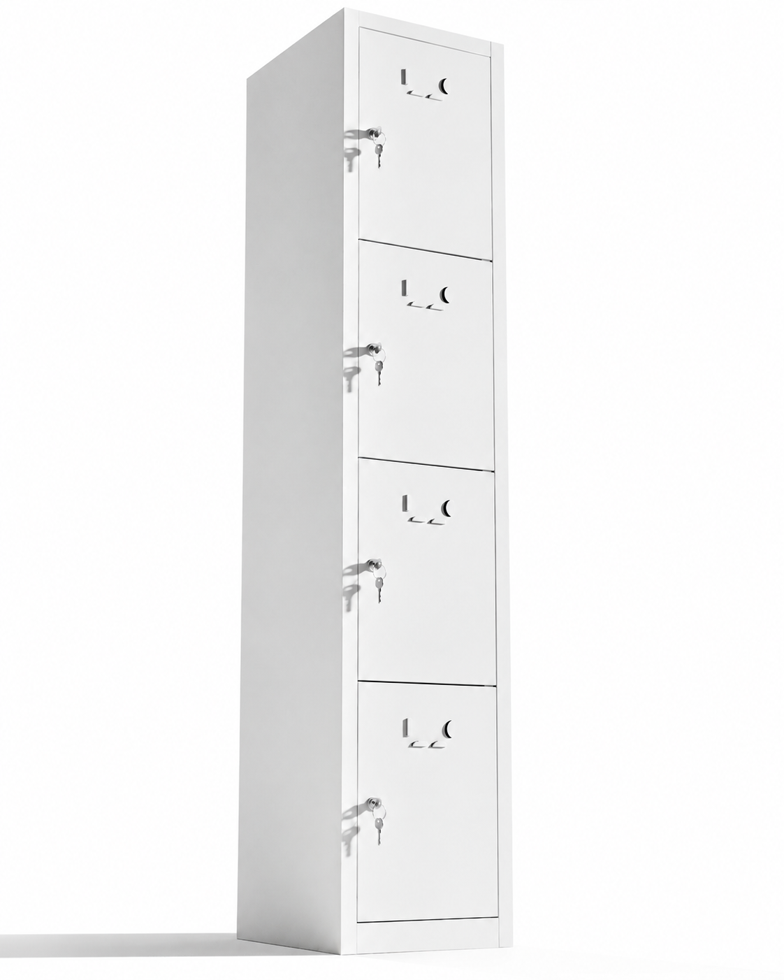 Cacifo metálico pequeno, 4 portas com chave, 165×33×40 cm, montado