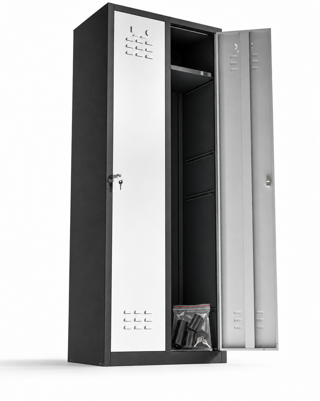 Vestiaire métallique, 2 portes avec clé, 177×65×40 cm, monté