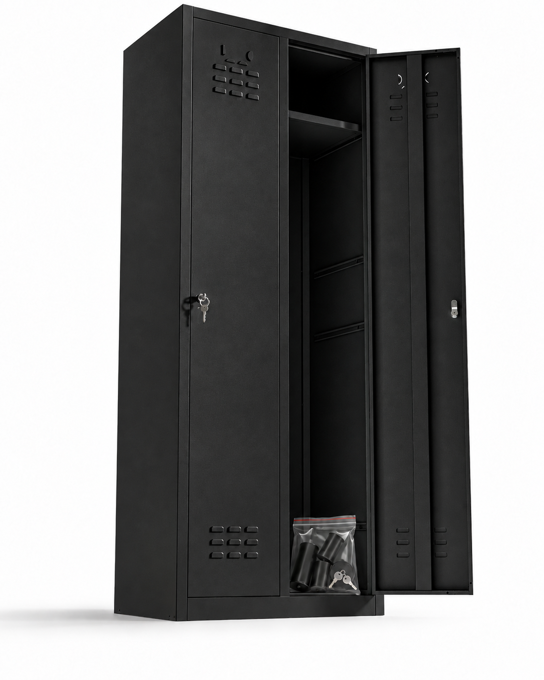 Vestiaire métallique, 2 portes avec clé, 177×65×40 cm, monté