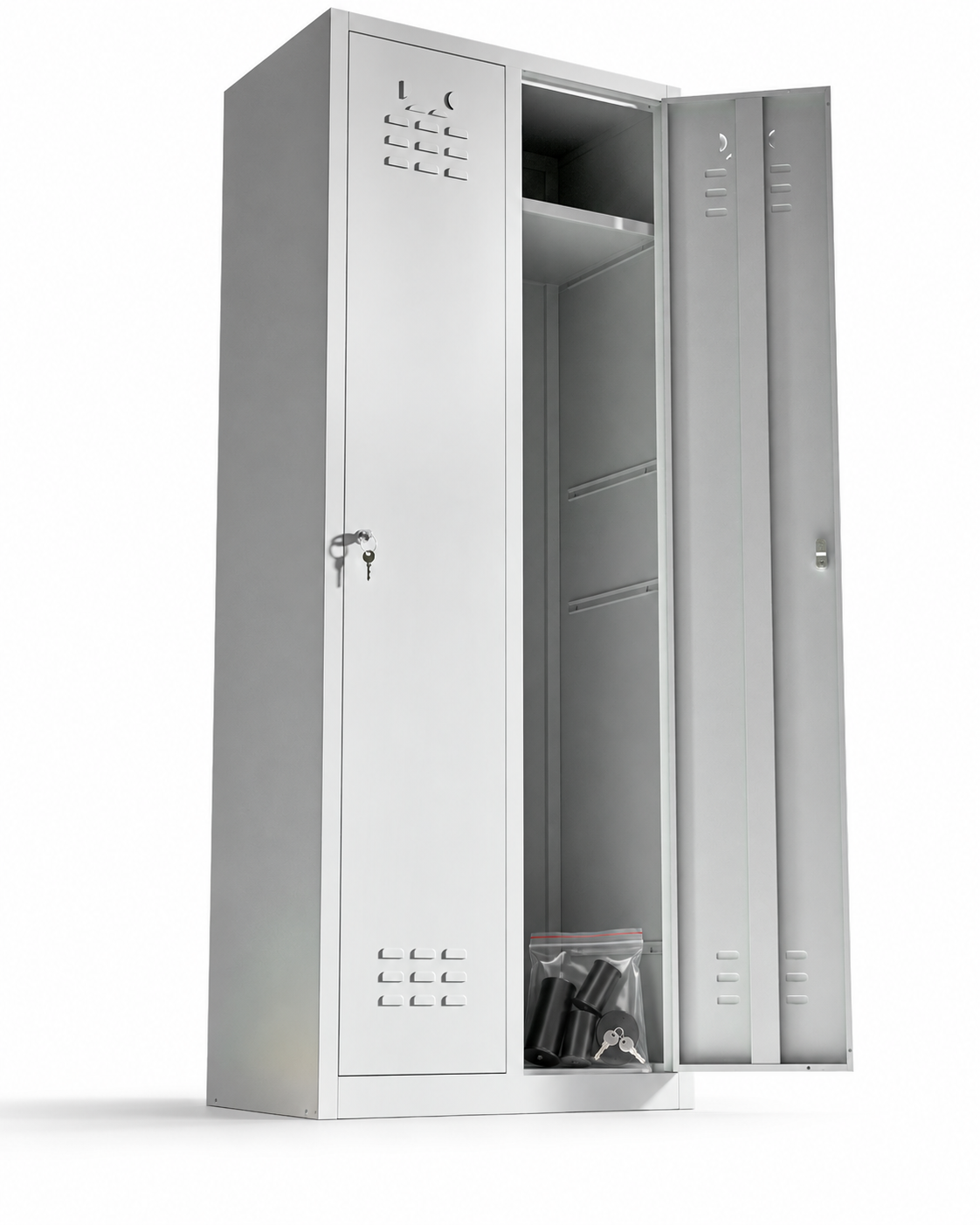 Cacifo metálico, 2 portas com chave, 177×65×40 cm, montado