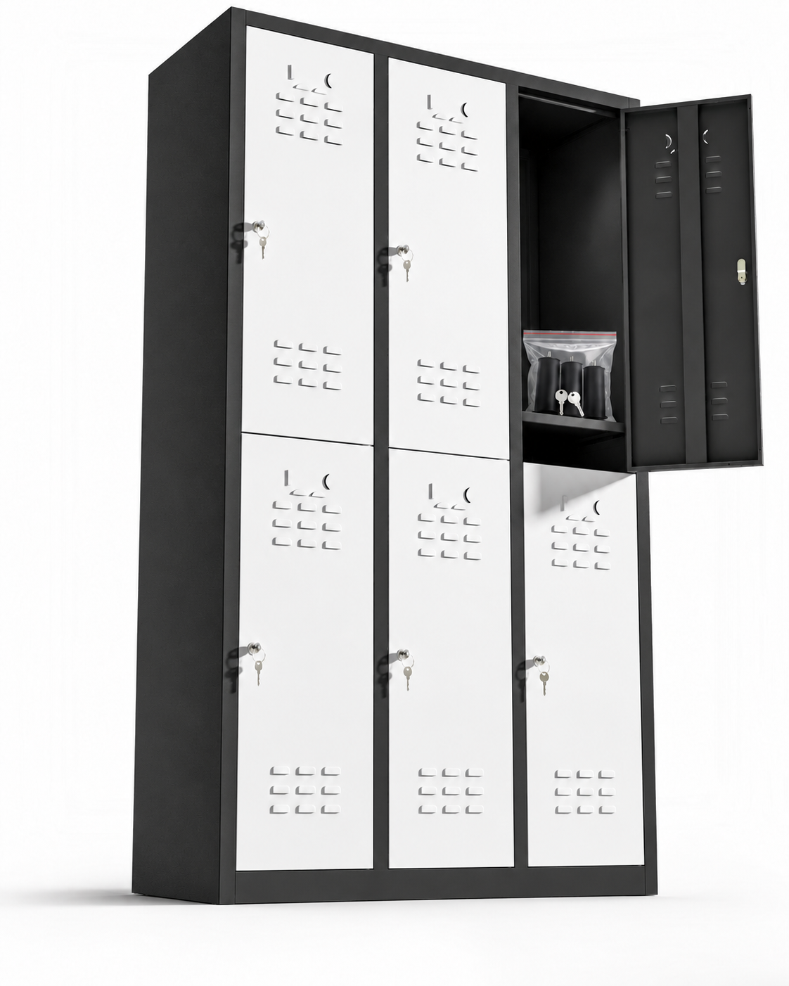 Metal locker, 6 doors with key, 177×97×40 cm, assembled
