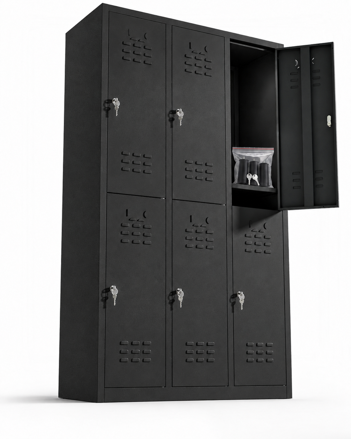 Metalen locker, 6 deuren met sleutel, 177×97×40 cm, gemonteerd