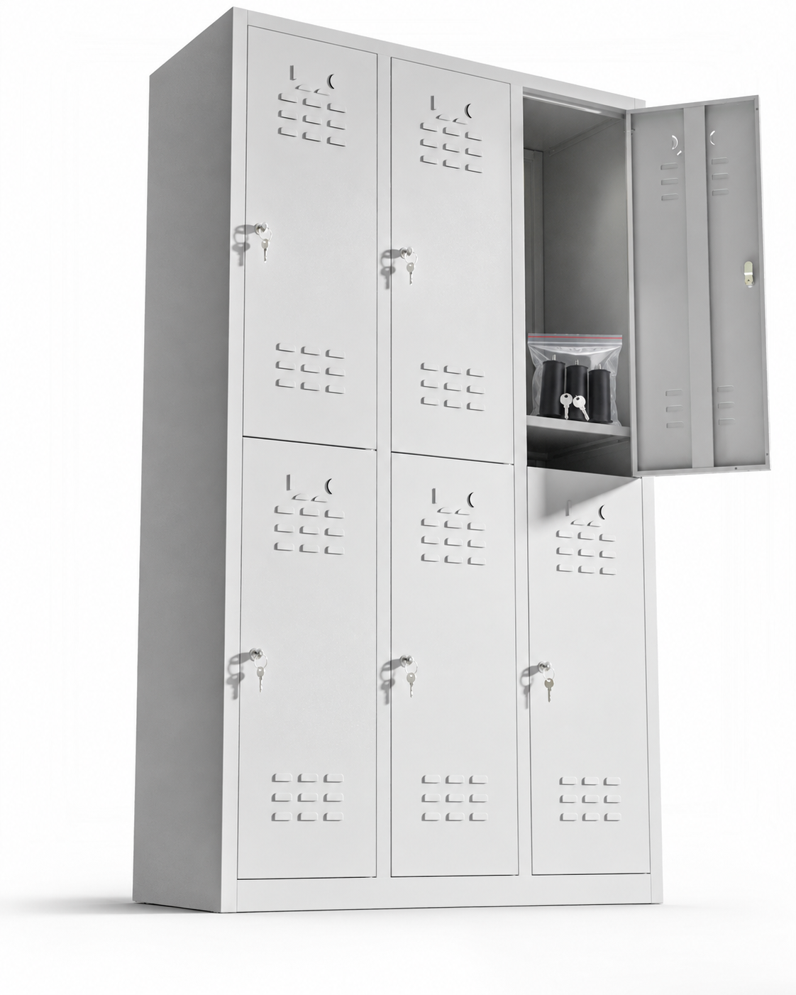 Metal locker, 6 doors with key, 177×97×40 cm, assembled