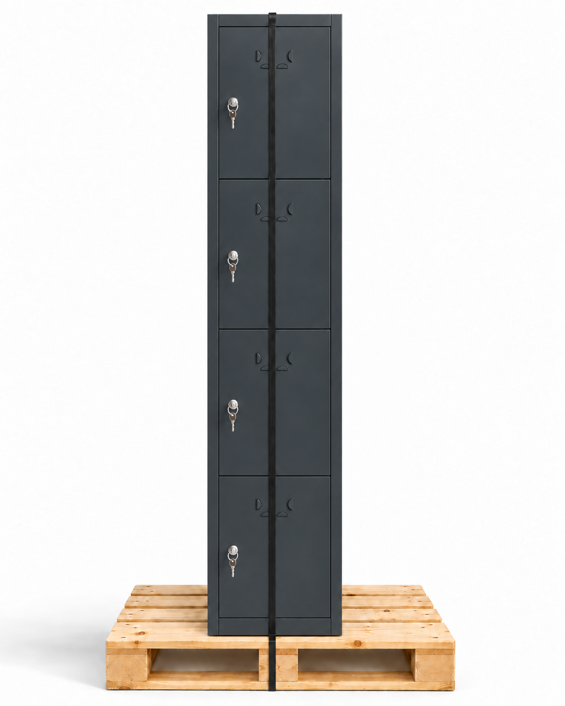 Armadietto metallico piccolo, 4 ante con chiave, 165×33×40 cm, montato