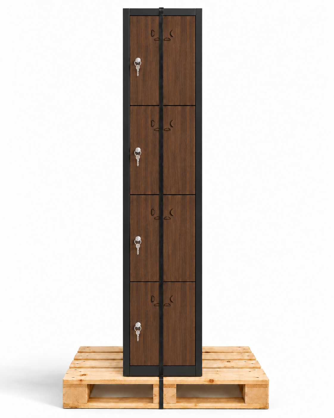 Kleiner Metallspind, 4 Türen mit Schlüssel, 165×33×40 cm, montiert