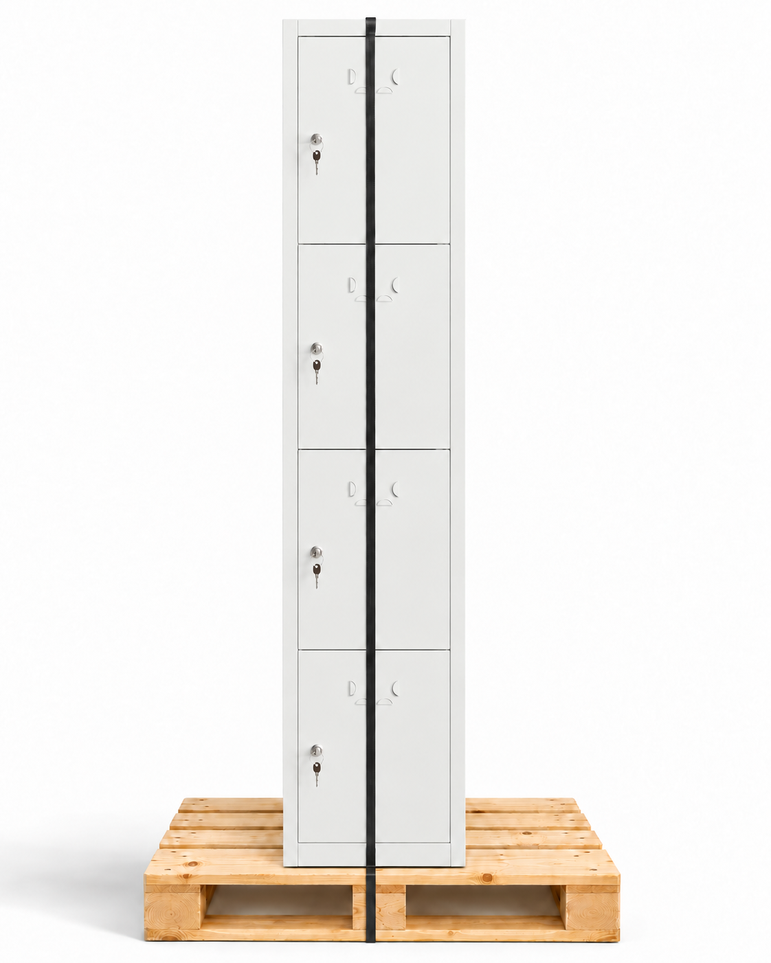 Cacifo metálico pequeno, 4 portas com chave, 165×33×40 cm, montado
