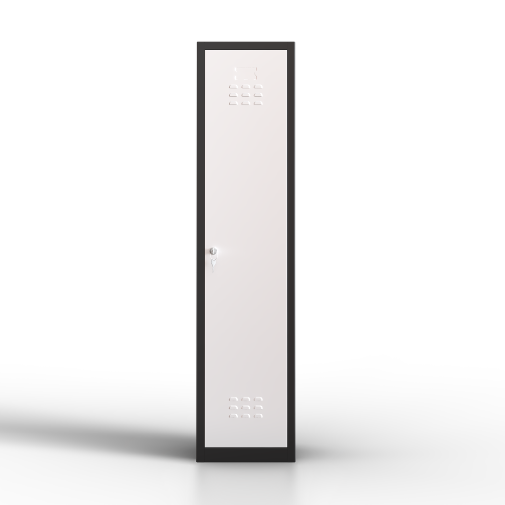 Taquilla metálica blanca TwinThink de 1 puerta, fabricada en acero con cerradura de llave, ideal para oficinas, gimnasios y colegios.