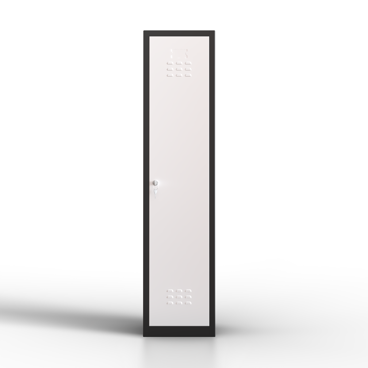 Taquilla metálica blanca TwinThink de 1 puerta, fabricada en acero con cerradura de llave, ideal para oficinas, gimnasios y colegios.