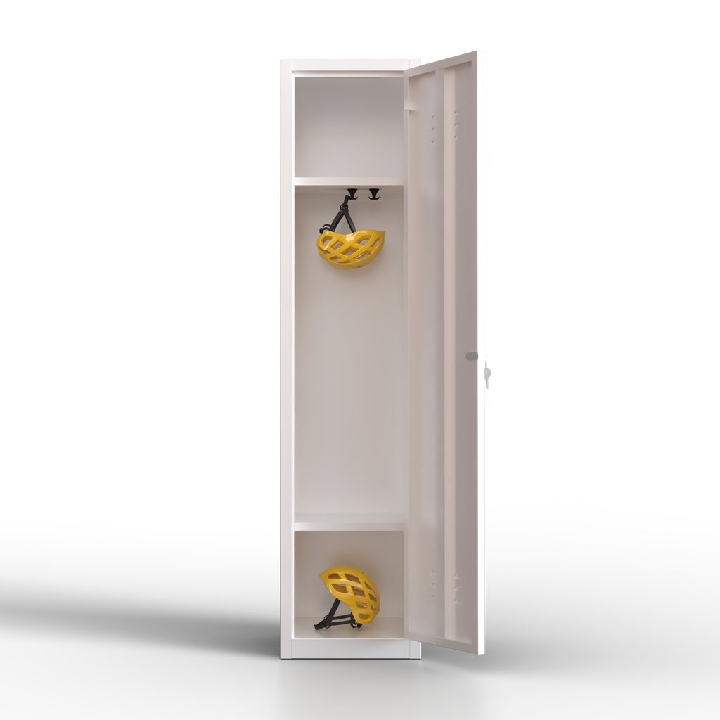 Taquilla metálica blanca TwinThink de 1 puerta, con estantes interiores y cerradura de llave, ideal para oficinas, colegios y gimnasios.