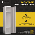 Taquilla metálica blanca TwinThink de 1 puerta, montaje sin tornillos con posibilidad de anclaje a la pared e instrucciones incluidas.