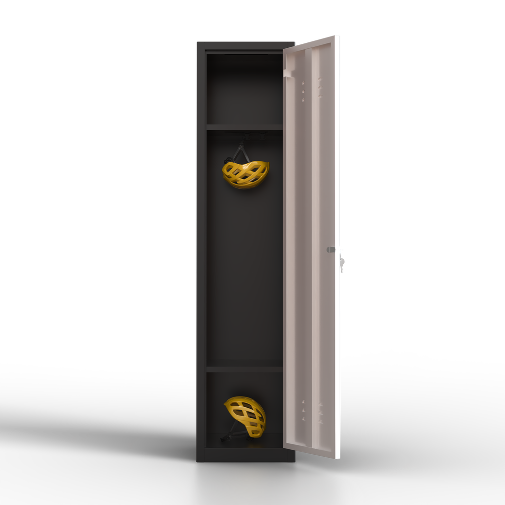 Taquilla metálica negra TwinThink de 1 puerta, con cerradura de llave y estante interior, ideal para oficinas, colegios, vestuarios y gimnasios.