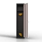 Taquilla metálica negra TwinThink de 1 puerta, con cerradura de llave y estante interior, ideal para oficinas, colegios, vestuarios y gimnasios.
