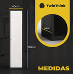 Medidas taquilla metálica blanca TwinThink de 2 puertas, alto 165 cm, ancho 40 cm, fondo 40 cm.