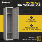 Montaje sin tornillos taquilla metálica gris TwinThink de 2 puertas, instalación rápida y sencilla con opción de anclaje a la pared.