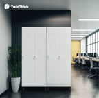Taquilla metálica de 4 puertas TwinThink con cerradura de seguridad y llaves incluidas, ideal para oficinas, colegios, gimnasios y espacios industriales.