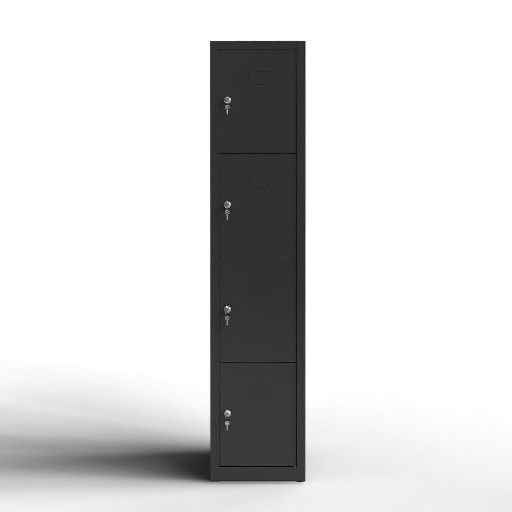 Taquilla metálica negra 4 puertas TwinThink vista frontal cerrada con cerradura de llave