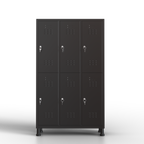 Taquilla metálica TwinThink de 6 puertas gris con llaves, montaje sin tornillos, incluye instrucciones y opción de anclaje a la pared.