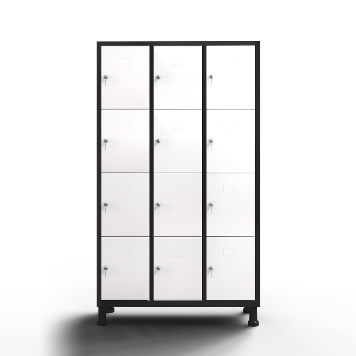 Taquilla metálica blanca y negra 12 puertas 177 x 97 x 40 cm TwinThink, puertas cerradas