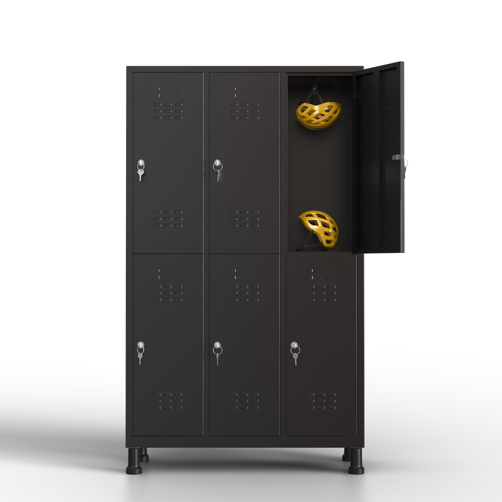 Taquilla metálica TwinThink de 6 puertas gris con llaves, estantes ampliables hasta 6, opción de personalización de almacenamiento.